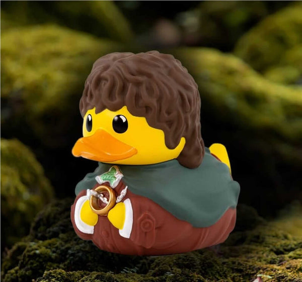 A TUBBZ duck of Frodo Baggins from Lord of the Rings holding a ring.